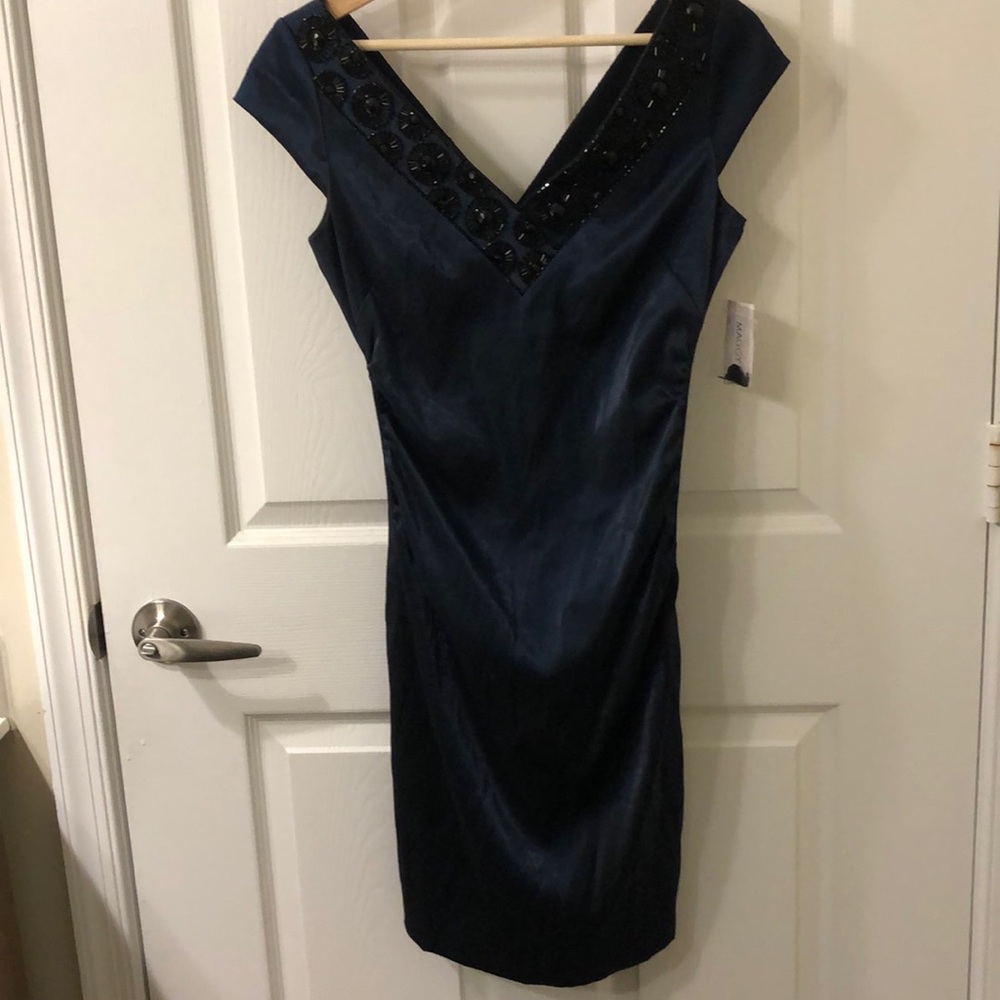 Maggy London Navy dress with black beading